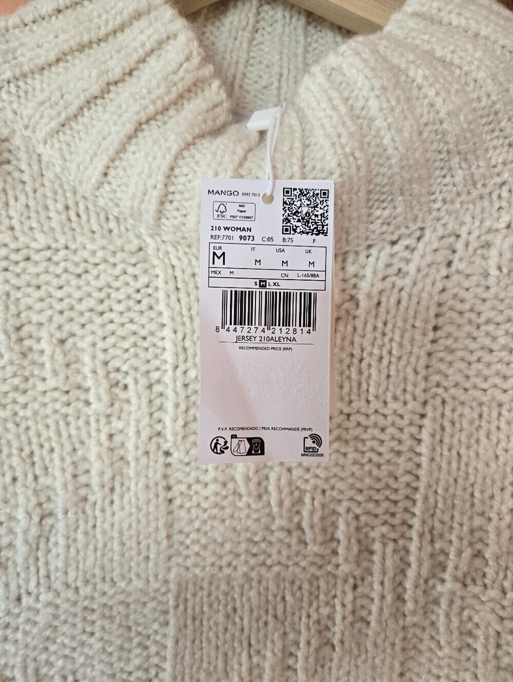 NWT Mango Chunky-knit Sweater With Perkins Neck, Ecru Cream Color - Picture 6 of 10